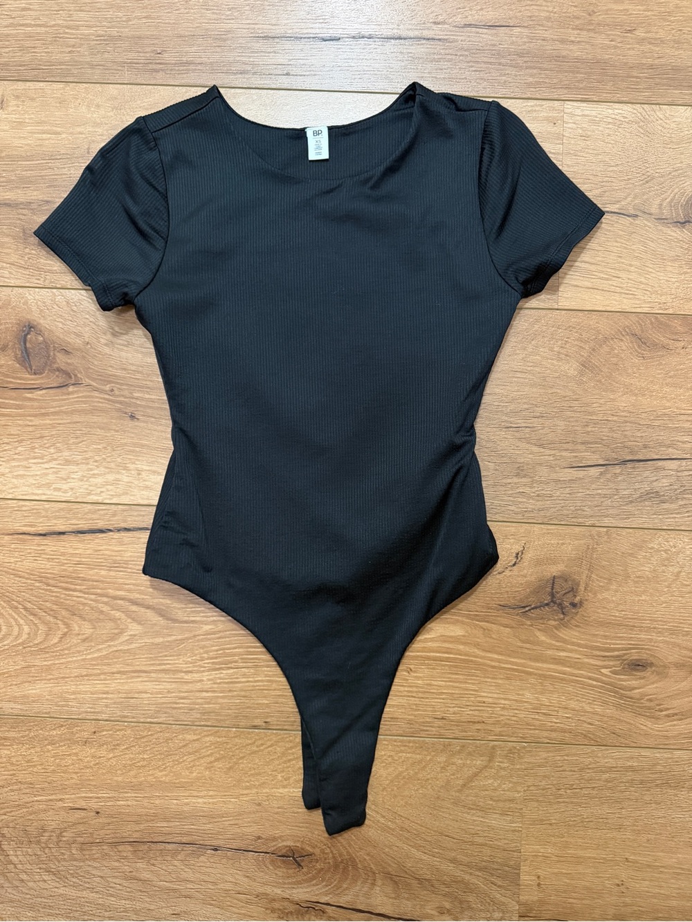 bp Black Ribbed Short-Sleeve Kids One-Piece Bodysuit